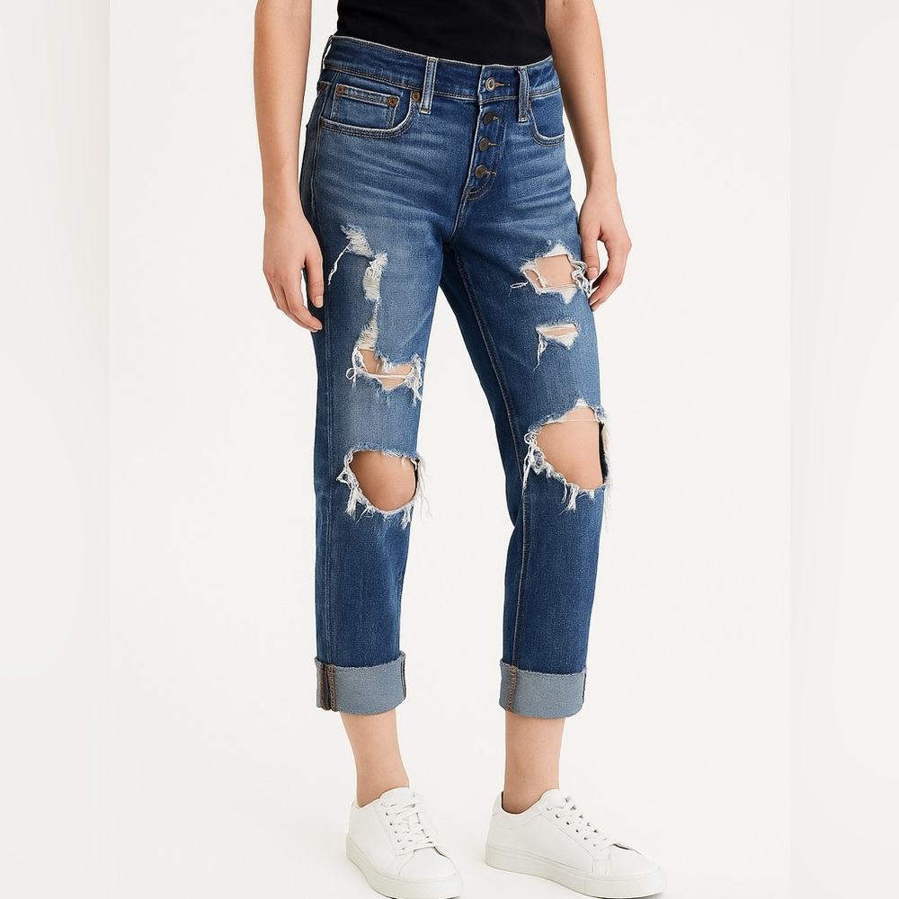 American Eagle Tomgirl Distressed Button-Fly Jeans Women’s 0 Regular Stretch